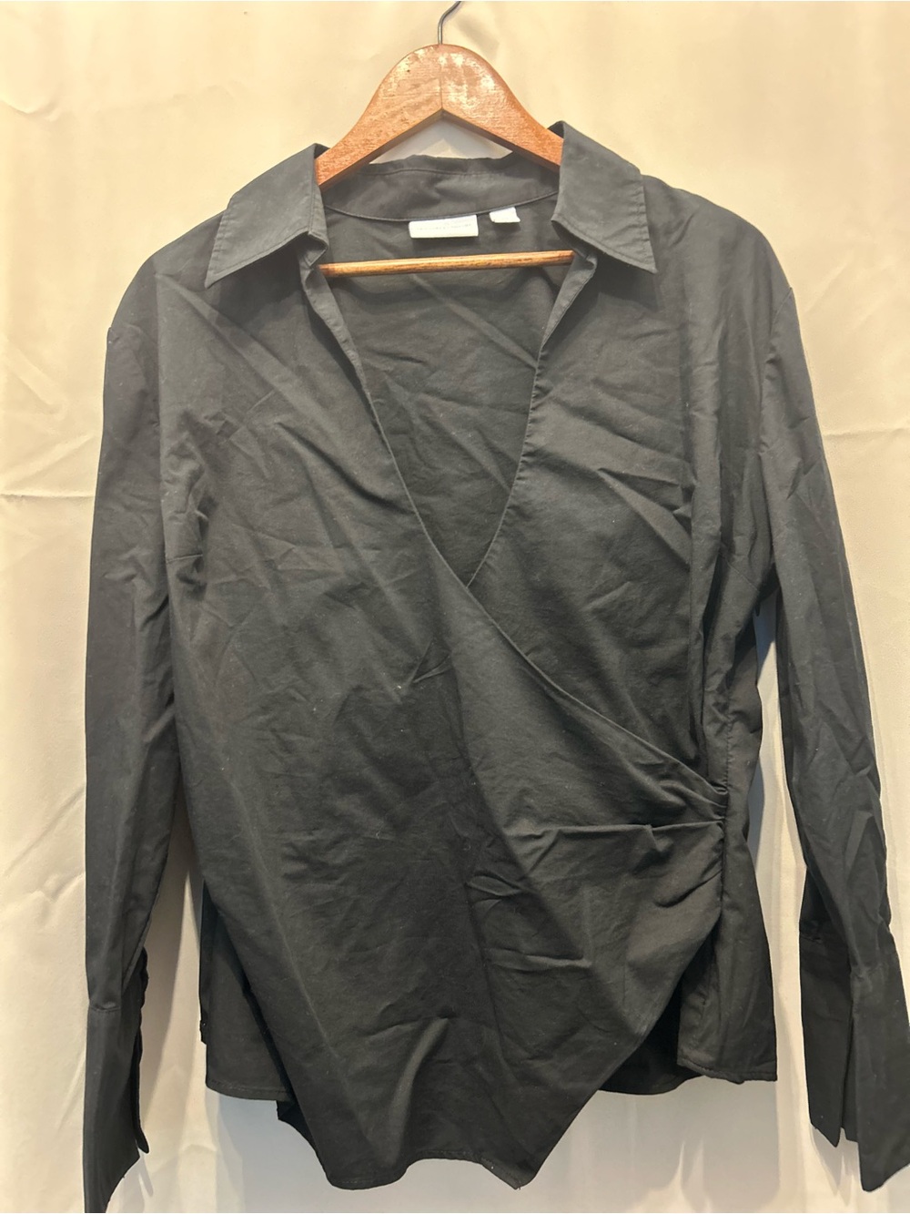 New York & Company Black Wrap Collared Long-Sleeve Shirt